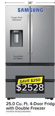Leon's Samsung stainless steel 36 counter depth 4-door refrigerator with double freezer (25cu.ft) - rf26cg7400sraa offer