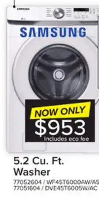 Leon's Samsung white front load washer with shallow depth (5.2 cu.ft) - wf45t6000aw/a5 offer