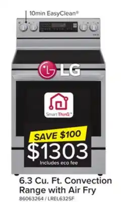 Leon's Lg smudge resistant stainless steel 6.3 cu ft. electric thinq instaview range with air fry and true convection- lrel6325f offer