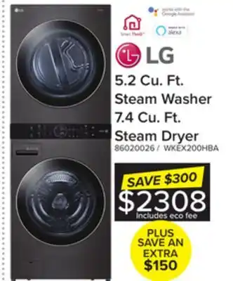 Leon's 5.2 cu. ft. steam washer 7.4 cu. ft. steam dryer l2 offer