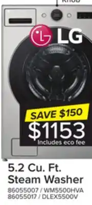 Leon's Lg graphite steel 5.2 cu. ft. front load washer with ai dd and lcd knob - wm5500hva offer