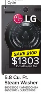 Leon's Lg black steel front load washer mega capacity with ai dd and lcd knob (5.8 cu. ft.) - wm6500hba offer