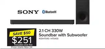 Leon's Sony 330w 2.1ch soundbar with wireless subwoofer - hts400 offer