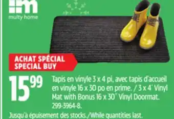 Canadian Tire Multy home 3 x 4´ vinyl mat with bonus 16 x 30˝ vinyl doormat offer