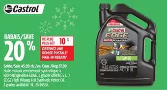 Canadian Tire Castrol edge high mileage full synthetic motor oil. 3 grades available. 5l offer