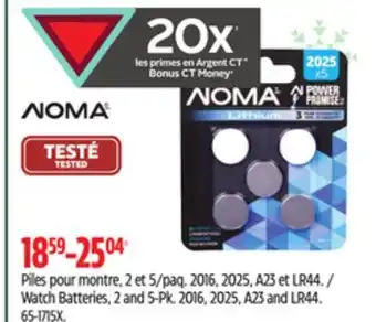 Canadian Tire Noma watch batteries, 2 and 5-pk offer