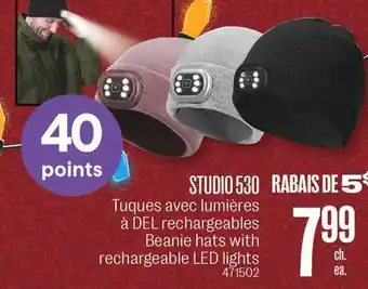 Jean Coutu Studio 530 beanie hats with rechargeable led lights offer