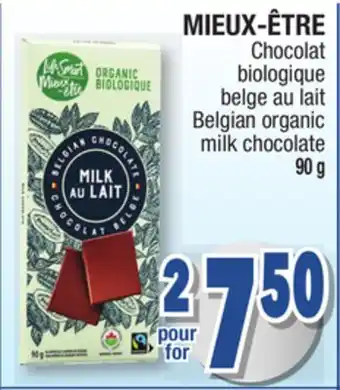 Jean Coutu Mieux-être belgian organic milk chocolate offer