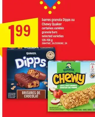Maxi Barres granola dipps ou chewy quaker, 120-156 g offer