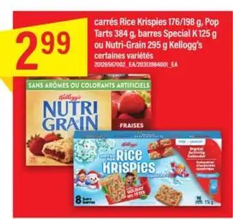 Maxi Carrés rice krispies 176/198 g, pop tarts 384 g, barres special k 125 g ou nutri-grain 295 g kellogg's offer