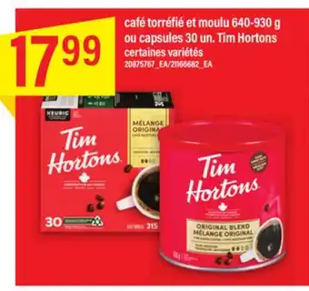 Maxi Tim hortons café torréfié et moulu 640-930 g ou capsules 30 un. tim hortons offer