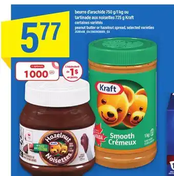 Maxi Beurre d'arachide 750 g/1 kg ou tartinade aux noisettes 725 g kraft offer