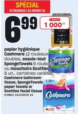 Provigo Papier hygiénique cashmere, 12 rouleaux doubles, essuie-tout spongetowels, 6 rouleaux ou mouchoirs scotties, 6 un offer