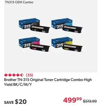 Shopper+ Brother tn-315 original toner cartridge combo high yield bk/c/m/y offer
