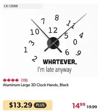Shopper+ Aluminum large 3d clock hands, black offer