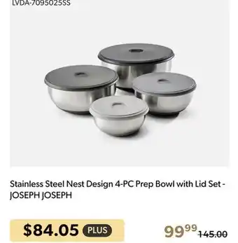 Shopper+ Stainless steel nest design 4-pc prep bowl with lid set - joseph joseph offer