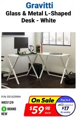 Gravitti glass & metal l-shaped desk - white