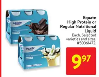 Walmart Equate high protein or regular nutritional liquid offer