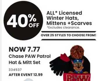 Toys R us Chase paq patrol hat & mitt set offer