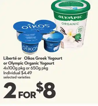 Longo's Liberté or oikos greek yogourt or olympic organic yogourt offer