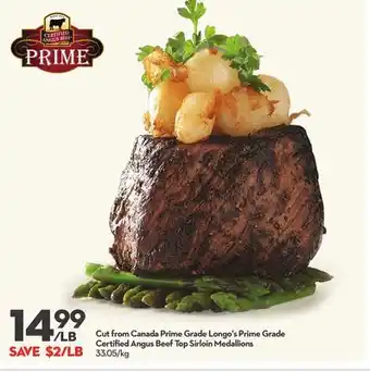 Longo's Cut from canada prime grade longo's prime grade certified angus beef top sirloin medallions offer