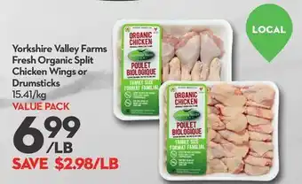 Longo's Yorkshire valley farms fresh organic split chicken wings or drumsticks offer