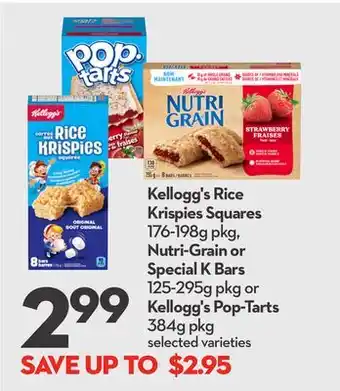 Longo's Kellogg's rice krispies squares 176-198g pkg, nutri-grain or special k bars 125-295g pkg or kellogg's pop-tarts 384g pkg offer