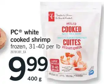 Fortinos Pc white cooked shrimp, 31-40 per lb, 400 g offer