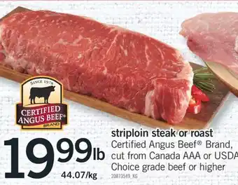 Fortinos Striploin steak or roast offer
