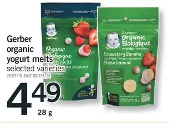 Fortinos Gerber organic yogurt melts 28 g offer