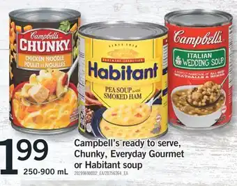 Fortinos Campbell's ready to serve, chunky, everyday gourmet, or habitant soup 250-900 ml offer