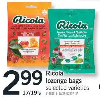 Fortinos Ricola lozenge bags 17/19's offer