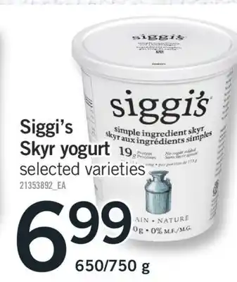 Fortinos Siggi's skyr yogurt, 650/750 g offer