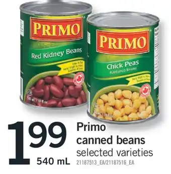 Fortinos Primo canned beans offer