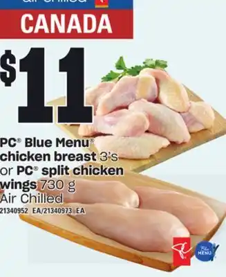 Independent Grocer Pc blue menu chicken breast 3's or pc split chicken wings 730 g offer