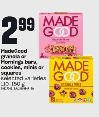 Independent Grocer Madegood granola or mornings bars, cookies, minis or squares, 110-150 g offer