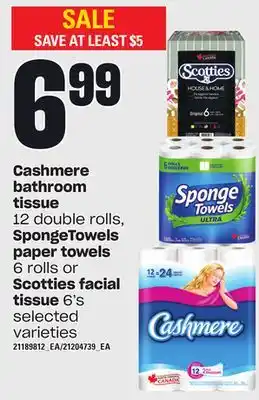 Independent Grocer Cashmere bathroom tissue 12 double rolls, spongetowels paper towels 6 rolls or scotties facial tissue 6's offer