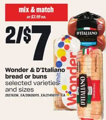 Independent Grocer Wonder & d'italiano bread or buns offer