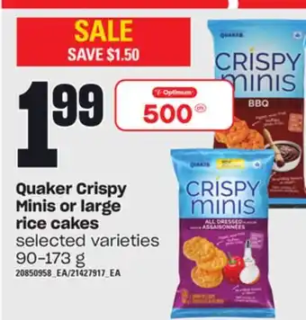 Loblaws Quaker crispy minis or large rice cakes, 90-173 g offer