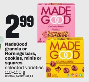 Loblaws Madegood granola or mornings bars, cookies, minis or squares, 110-150 g offer