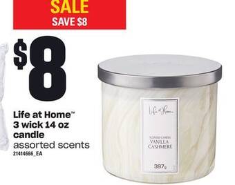 Loblaws Life at home 3 wick 14 oz candle offer