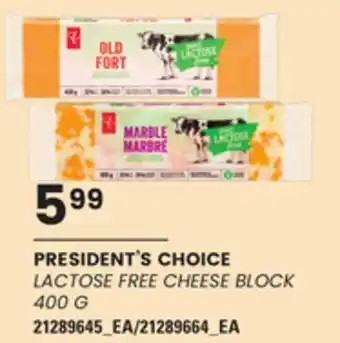 Loblaws President's choice lactose free cheese block, 400 g offer