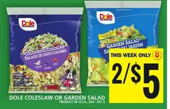 Food Basics Dole coleslaw or garden salad offer