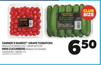 Real Canadian Superstore Farmer's market grape tomatoes, 907 g or mini cucumbers, 11's offer