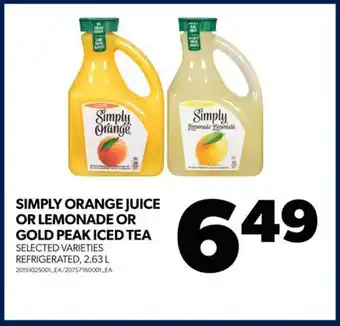 Real Canadian Superstore Simply orange juice or lemonade or gold peak iced tea, 2.63 l offer