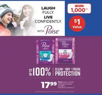 Real Canadian Superstore Poise pads or liners, 22-126's offer