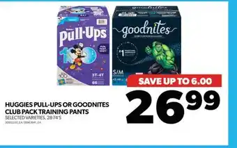 Real Canadian Superstore Huggies pull-ups or goodnites club pack training pants, 28-74's offer