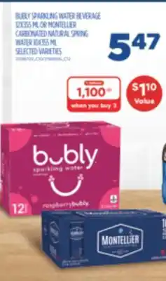 Real Canadian Superstore Bubly sparkling water beverage, 12x355 ml or montellier carbonated natural spring water, 10x355 ml offer