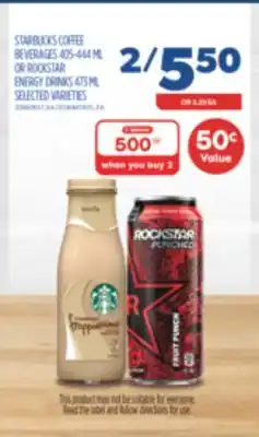 Real Canadian Superstore Starbucks coffee beverages, 405-444 ml or rockstar energy drinks, 473 ml offer