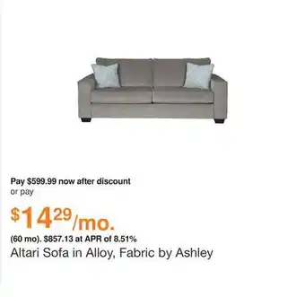 Ashley Furniture Altari sofa in alloy, fabric by ashley offer